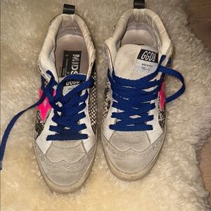 Golden Goose White and Blue Sneakers with Pink Accents